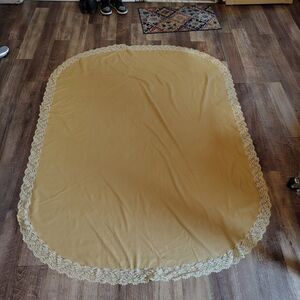 Mid Century Mustard Color Table Cloth Lace Trim 85x65 VTG